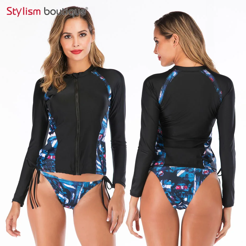 6619 New Rashguard Padded Long Sleeve Swimsuit Surfing Rash Guard Women Two Piece Swimwear Separate Tankini Sport Bathing Suit - Цвет: 6619