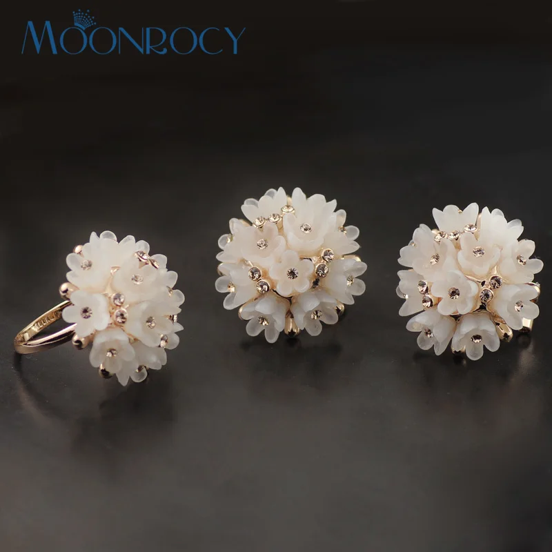 MOONROCY CZ хрустальное кольцо и серьги ювелирный набор оптовая продажа цветок