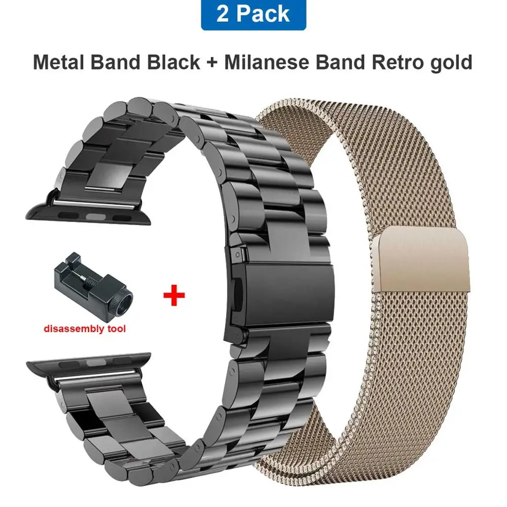 Black Retro gold Металлический Нержавеющая сталь Миланский Браслет, Браслет для наручных часов Apple Watch 44 мм 40 мм, ремешок для наручных часов iWatch серии 4/3/2/1, 42 мм, 38 мм, ремешок для часов - Цвет ремешка: Black Retro gold