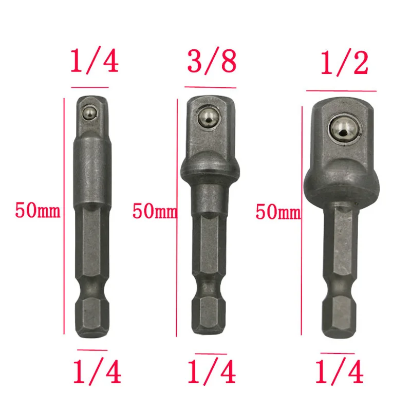 3 PCS/Set Hexagonal Shank Square Head Socket Extension Bar Connecting Rod Sleeve Hex 1/4&quot 3/8&quot 1/2&quot Driver Drill BIts QJ888 |