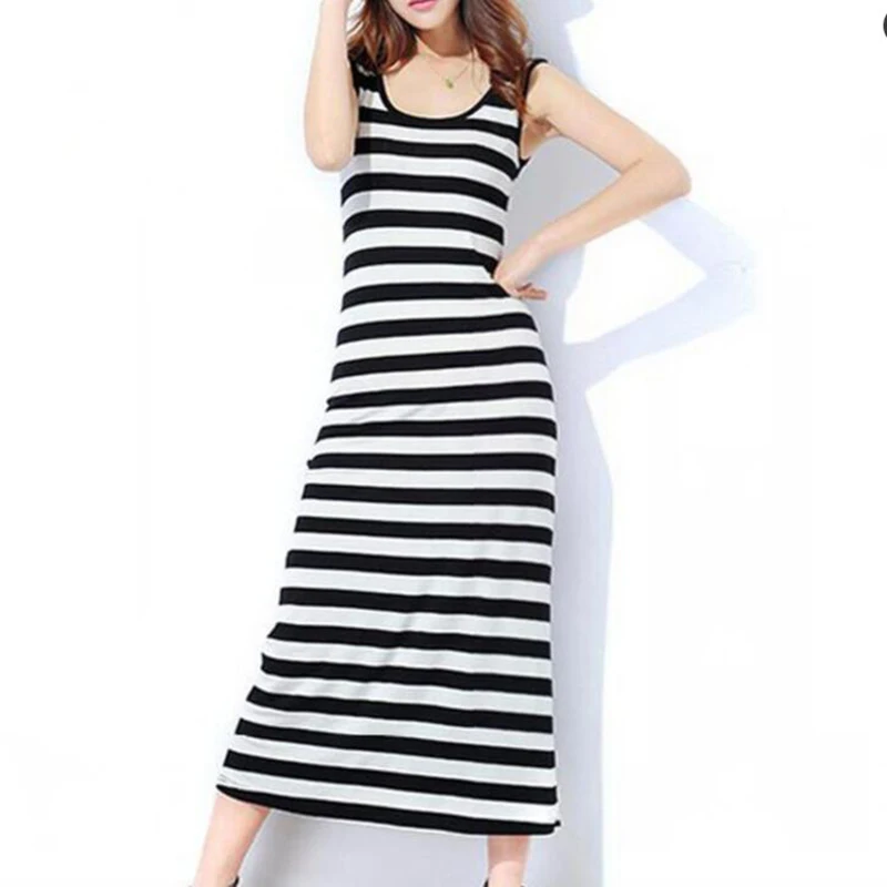 Женское летнее платье без рукавов с круглым вырезом длинное из модала однотонное