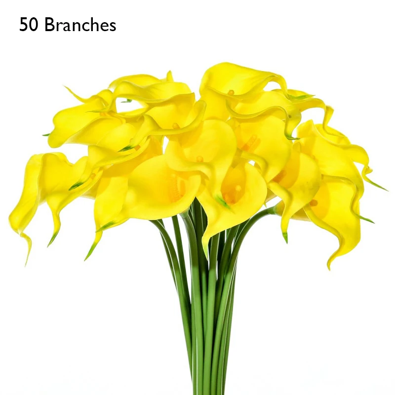 Yellow yumai 50 шт. / Компл. Черные Калла Цветы Букеты Искусственные Украшения ПУ Лилии Цветы Пучки для Свадьбы Украшение Стола - Цвет: Yellow