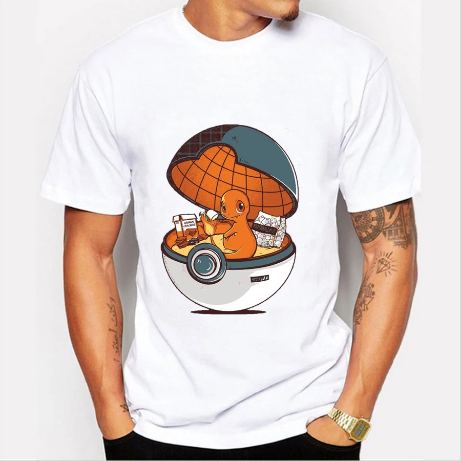 Для мужчин футболка Новинка 2017 года с покемонами Harajuku Забавный Charmander печати