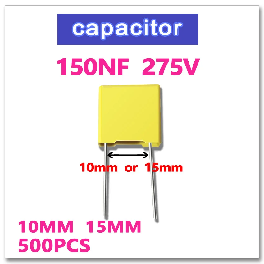 

JASNPROSMA 150NF 500PCS Safety Capacitor X2 275VAC Pitch 10mm 15mm 0.15UF 154 10% K 275V 154K