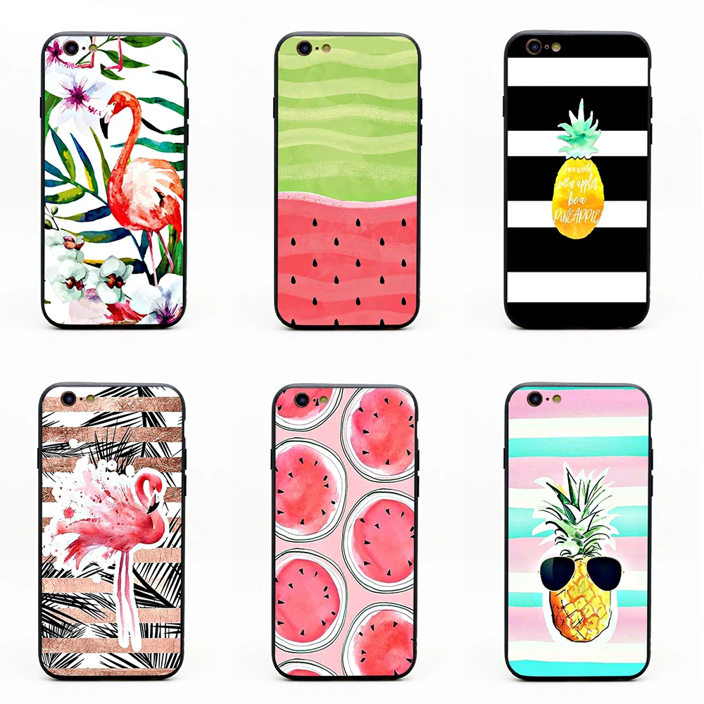 Чехол для iphone se ананас Фламинго дыня Вишня emoji TPU + PC черные чехлы X 6 7 8 plus 5 5S 6s