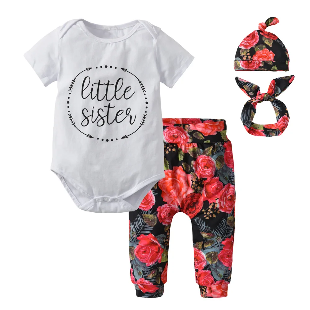 4 шт./компл. комбинезон с короткими рукавами для маленьких девочек + штаны повязка