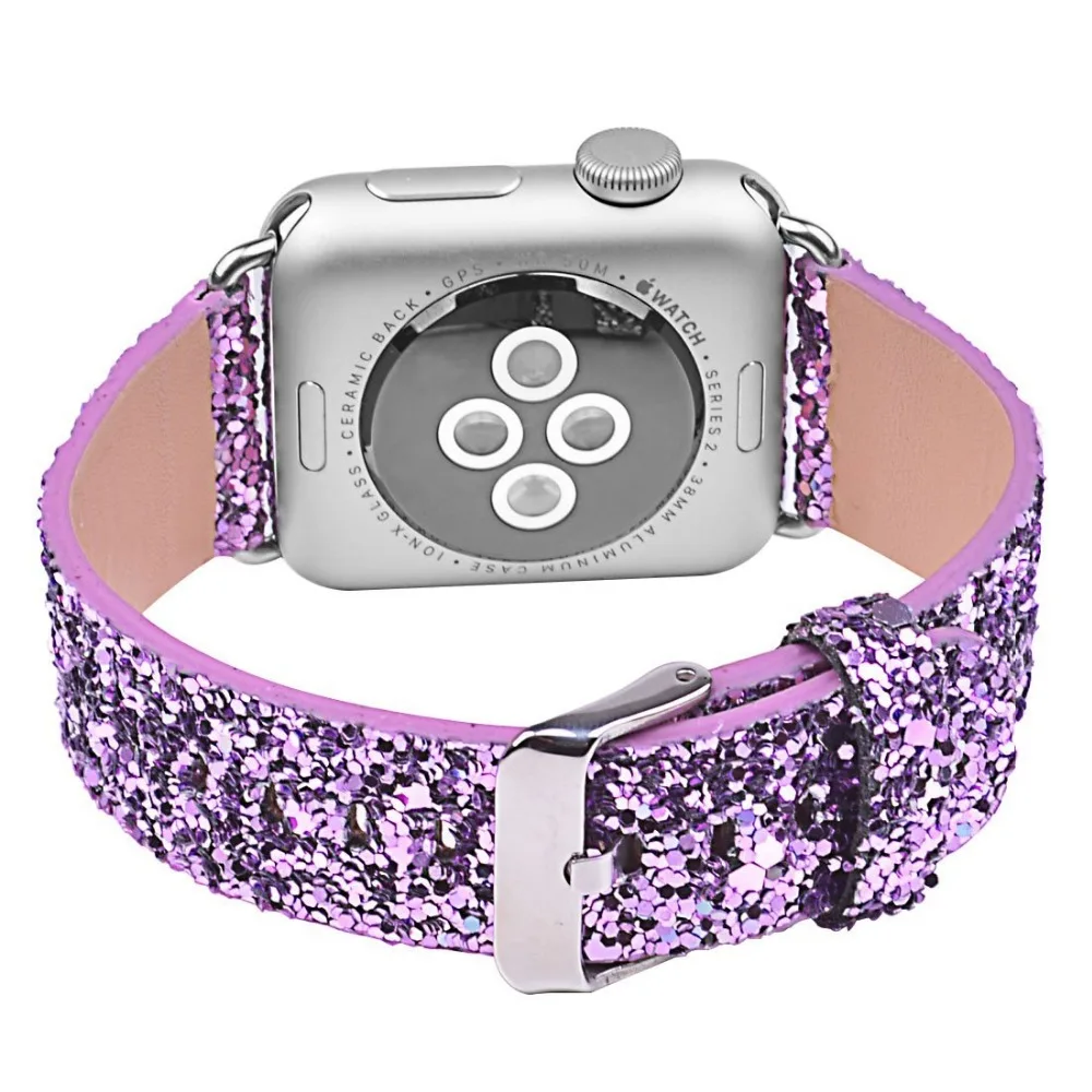 

For Apple Watch SE Band 40mm 44mm 38mm 42mm Glitter Bling Leather Strap for iWatch Series 6 5 4 3 Bracelet Wrist Belt