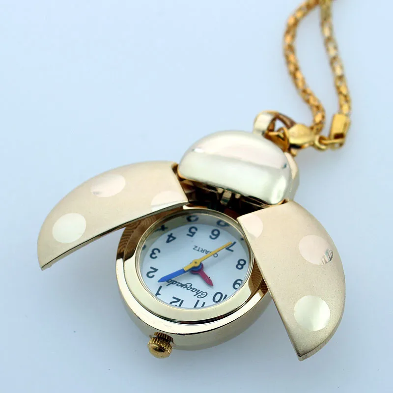 Цепочка кварцевая с подвеской божья коровка 10 шт./лот|pocket watch pendant necklace|pocket chainpocket