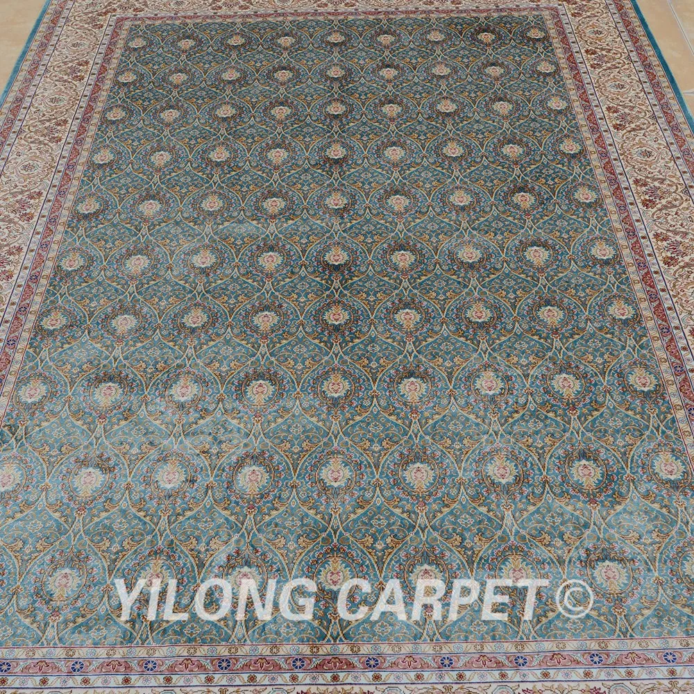 Yilong 5 'x 7 5' Hereke шелковый ковер светло-голубой ручной работы изысканный