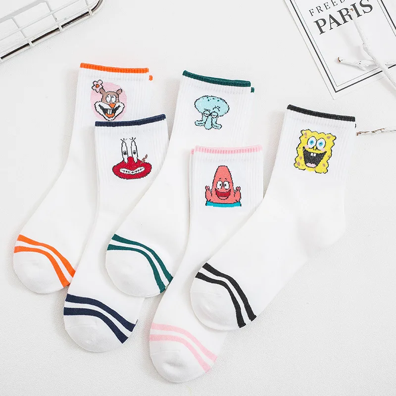 Calcetines gato носки забавные женские милые короткие с героями мультфильмов Harajuku Губка