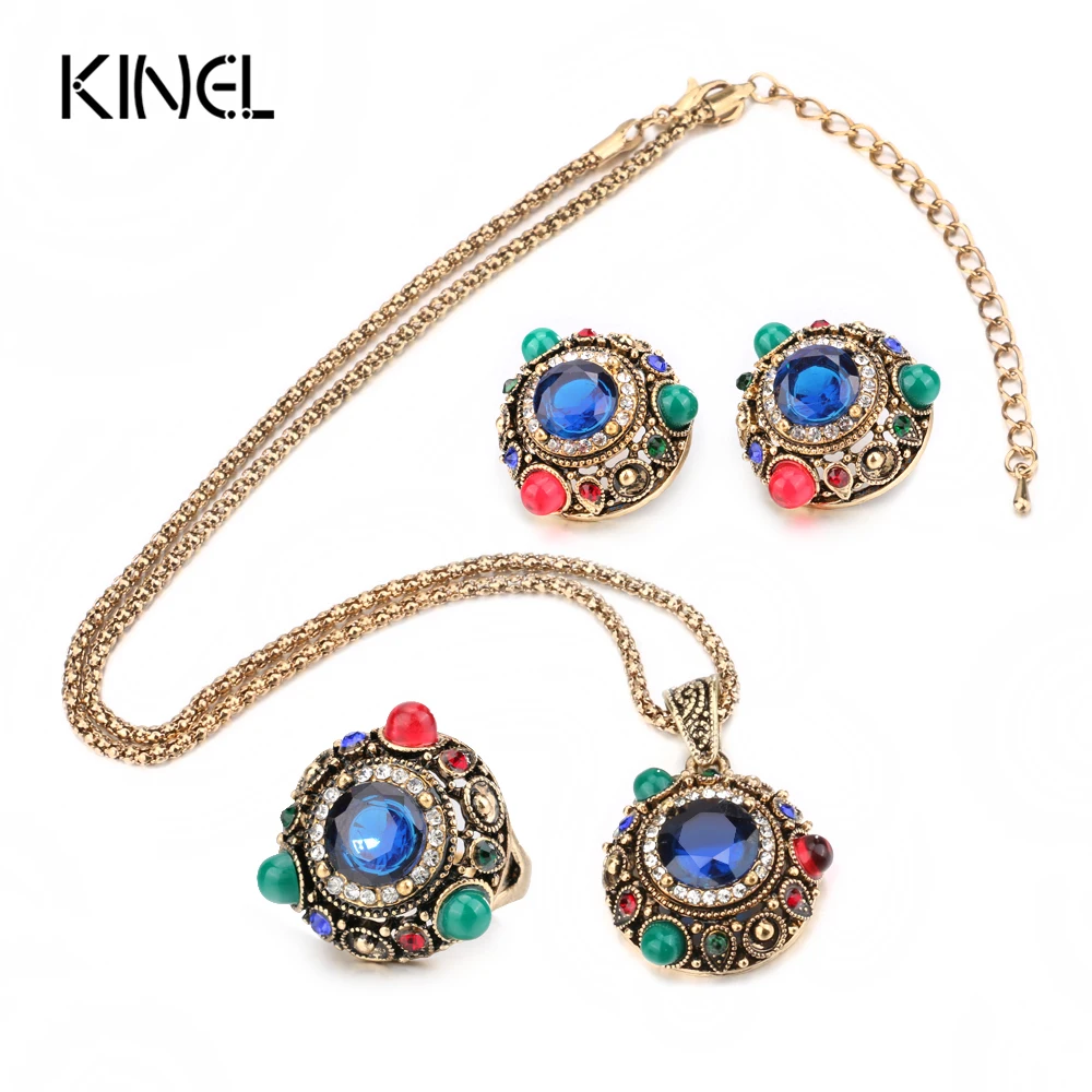 Женский комплект ювелирных изделий Kinel винтажное Золотистое Ожерелье Серьги и