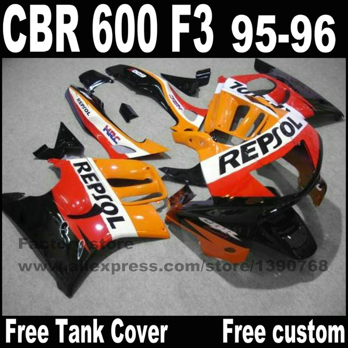 Набор пластиковых обтекателей для HONDA CBR 600 F3 1995 1996 оранжевый черный REPSOL cbr600 95 96