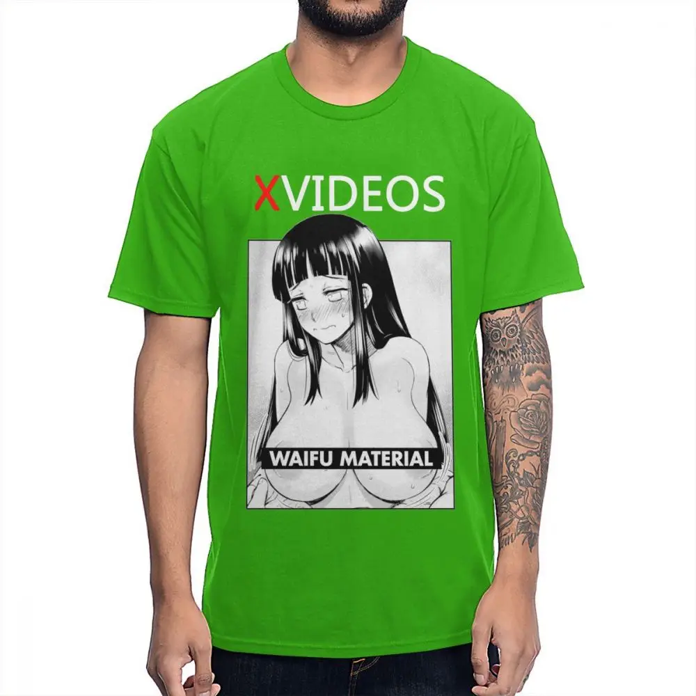 Мужская футболка XVideo, аниме Хината вайфу, материал, футболка ahegao, винтажный стиль, натуральный хлопок, круглый вырез, футболка - Цвет: Зеленый