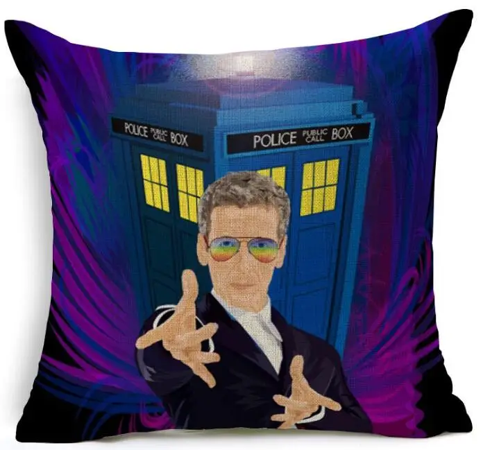 Чехол на подушку льняная наволочка для дивана Doctor Who Tardis декоративная украшения