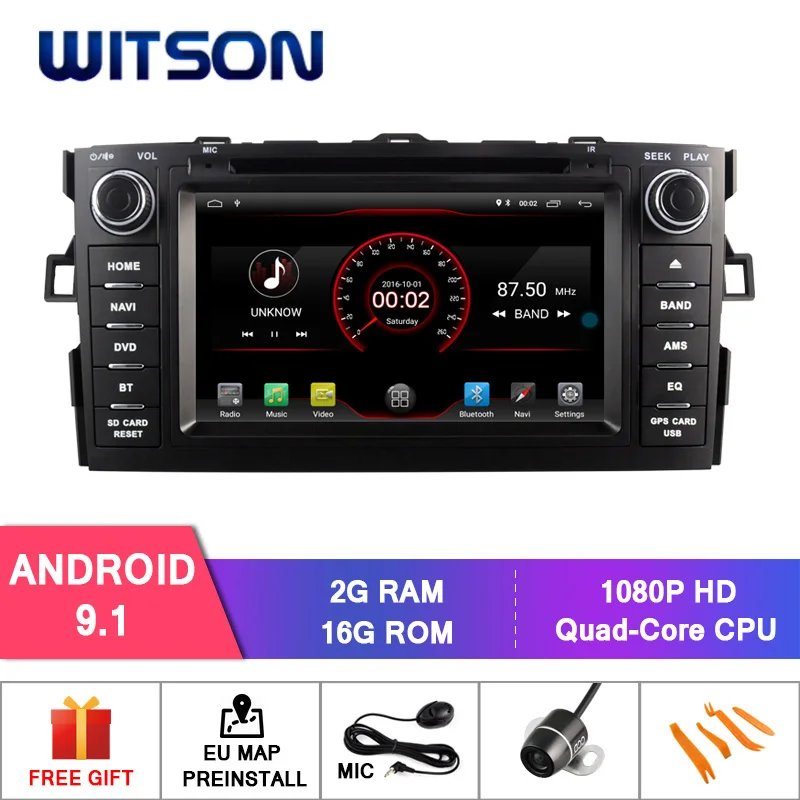 WITSON Android 9 1 2 Гб RAM 16 FLASH CAR RADIO для TOYOTA AURIS 2007 2011 GPS Авто Стерео навигация + DAB OBD TPMS DVR