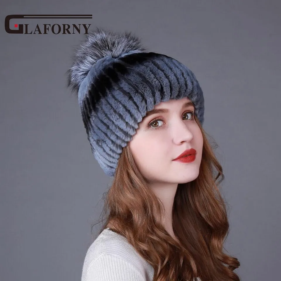 Glaforny 2017 натуральный мех кролика рекс Skullies женские теплые меховые шапки с