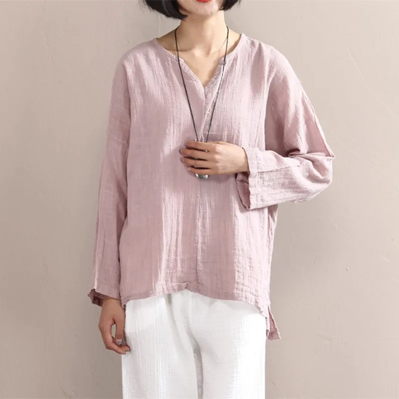 Женская винтажная блузка белая льняная рубашка свободного покроя 2017|blusas camisas