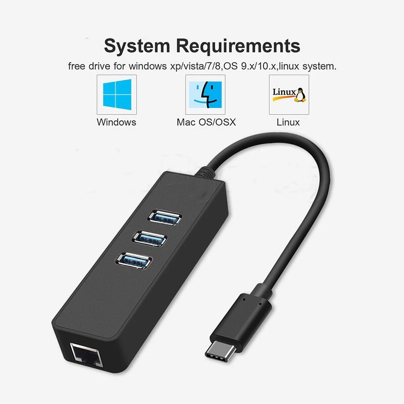 

Basix USB-C Hub USB 3.1 Type C To 3 Ports USB 3.0 Hub with RJ45 External Lan 10/100/1000 Mbps Adapter for Macbook ChromeBook