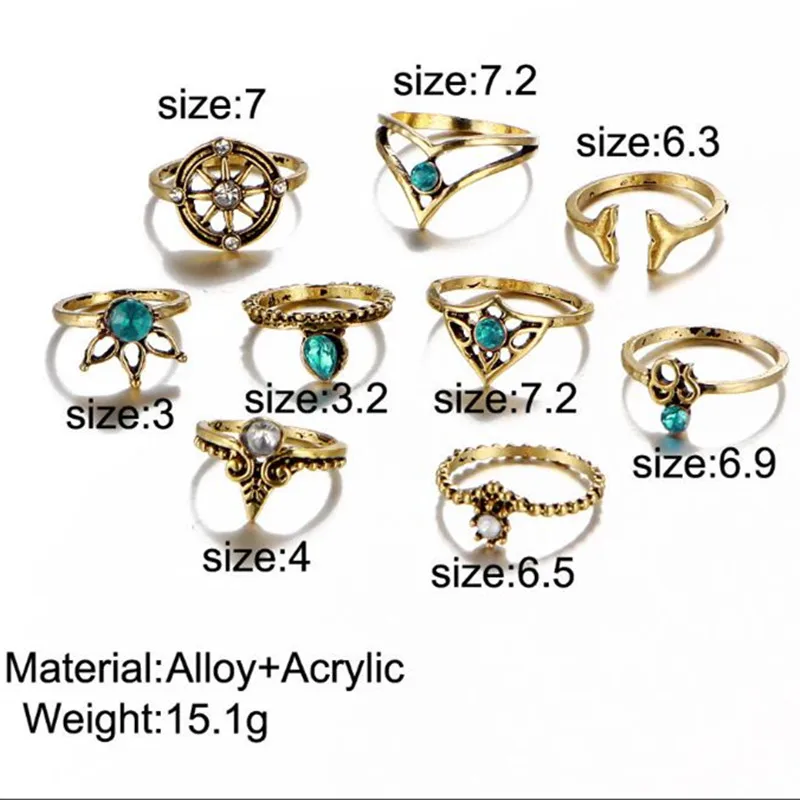 Timlee R017 Новые простые ретро Стразы лист Корона руль кольца на палец 9 шт./компл.