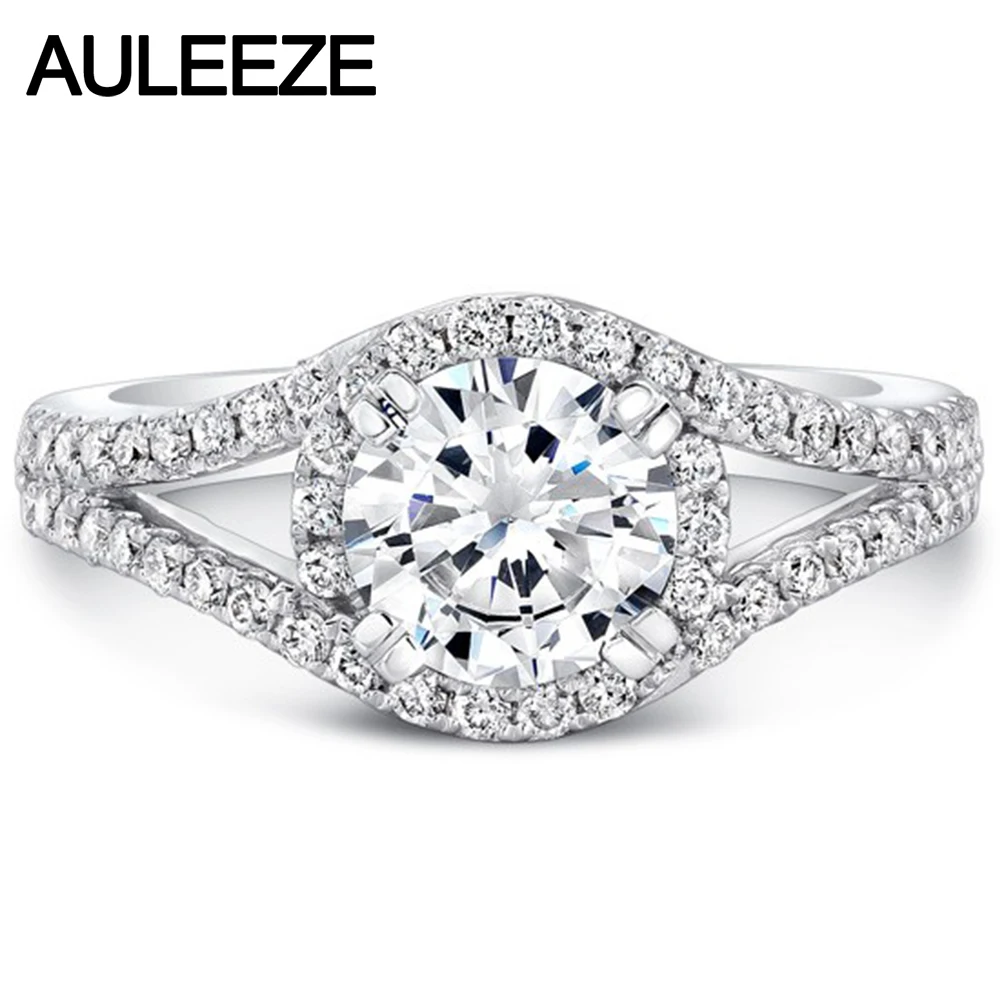 

Solid 14K White Gold 1CT Moissanites Diamond Ring Split Shank Halo Lab Grown Diamond Wedding Engagement Rings For Women Jewelry