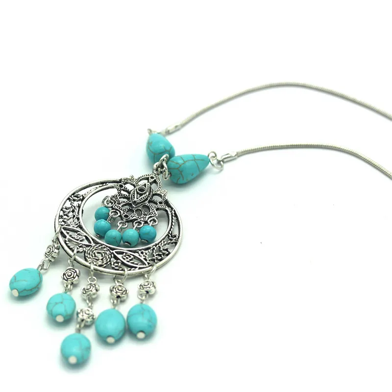 Olaru Brand Vintage Jewelry Natural Stone Bead Flower Pendant Maxi Neckalce Ethnic Long Choker Necklaces For Woman Accessories | Украшения