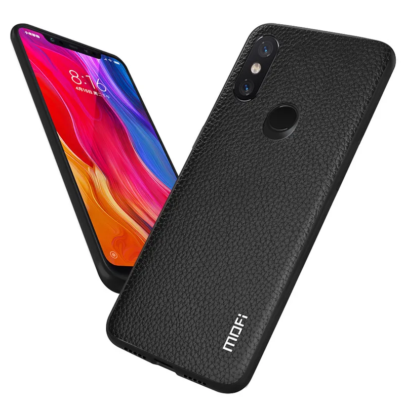 Black MOFi чехол для телефона для Xiaomi mi 8 задняя крышка для Xio mi 8 корпус из искусственной кожи чехол для mi 8 личи встроенный Coque, роскошный Капа - Цвет: Black