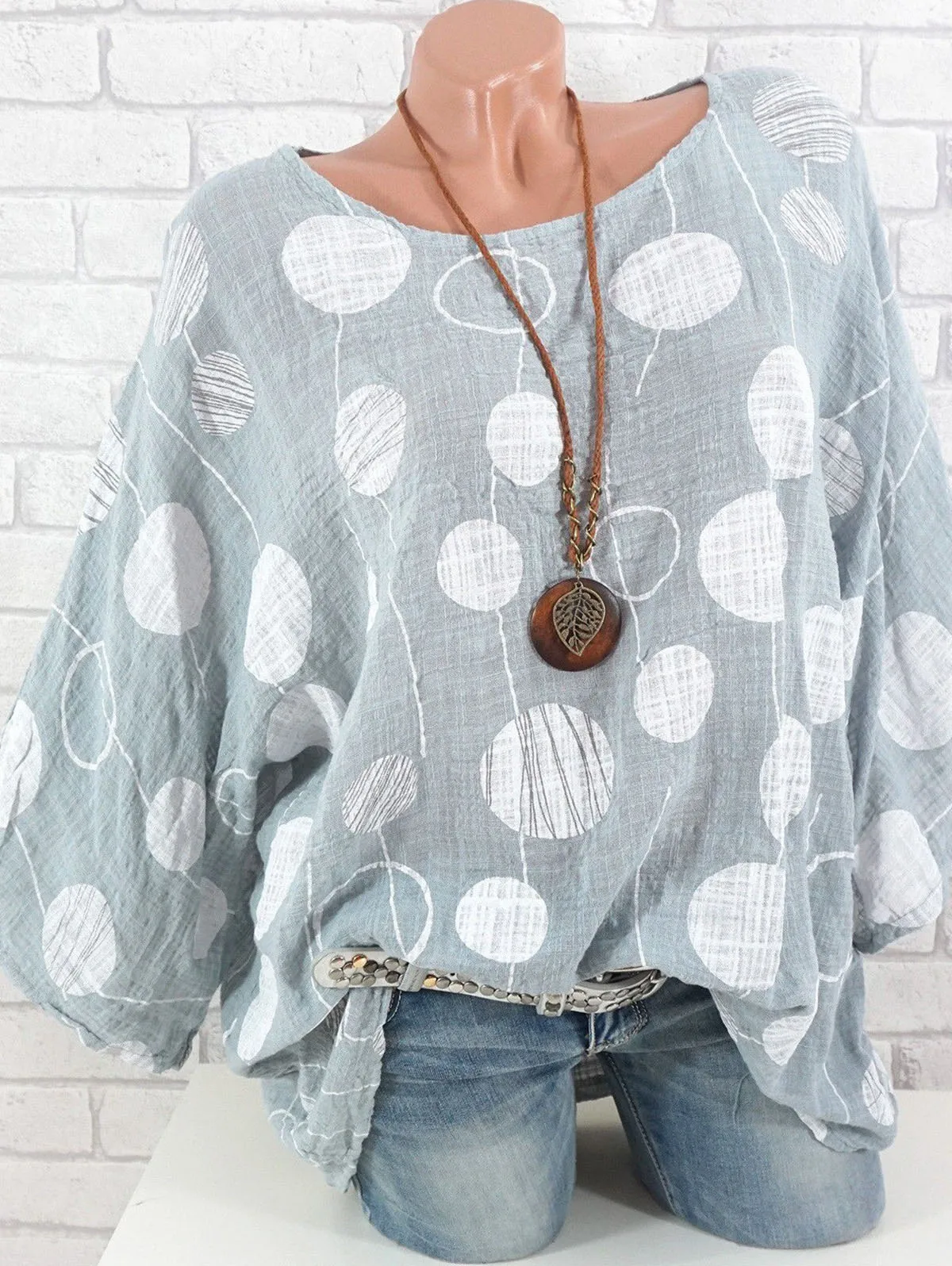 Женская блузка в горошек Wipalo летняя с рукавом летучая мышь и круглым вырезом