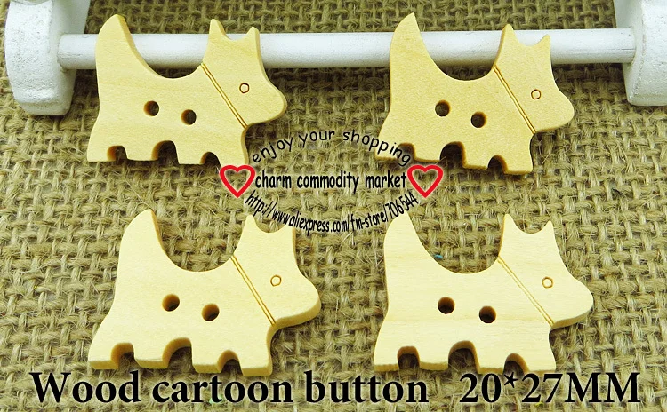 

50PCS 27*20MM Wood Dog Button Cartoons Buttons Coat Boots Sewing Clothes Accessories WCB-116