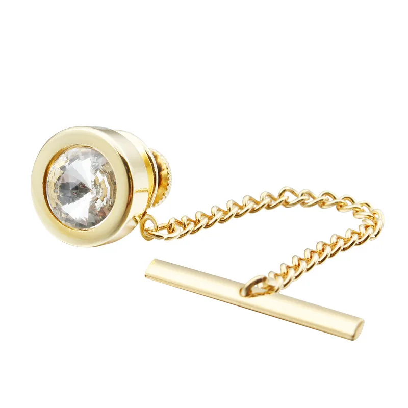 Gold Color HAWSON белый кристалл инкрустированный держатель галстука/булавка золотой с безопасной цепочкой Свадебные/Бизнес аксессуары мужские ювелирные изделия подарок для мужчин - Цвет: Gold Color