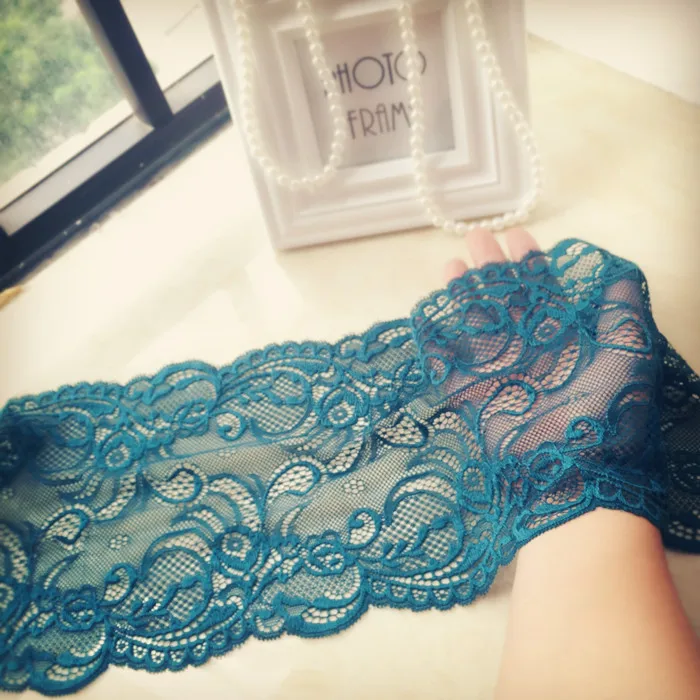 (5meters/lot) Thicken elastic lace floarl stretch trim fabric high quality atrovirens width 17cm | Дом и сад
