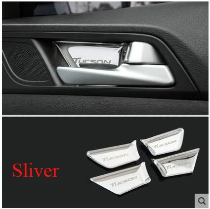 Silver 4pcs Нержавеющая сталь Материал интерьер дверная ручка кишечника Защитная крышка для hyundai Tucson аксессуары - Название цвета: Silver 4pcs