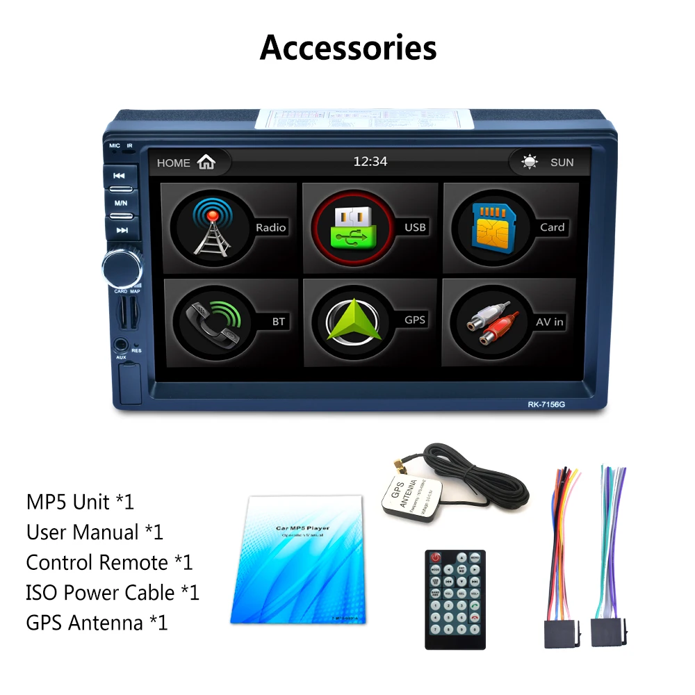 7156G с картой 7 дюймов автомобильное радио GPS навигация MP5 плеер Bluetooth RDS Аудио Видео