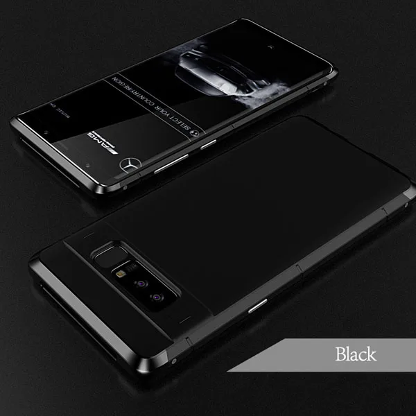 Full Black 360 противоударный защитный чехол для samsung Galaxy Note 8, чехол s 2 в 1, алюминиевый металлический бампер+ жесткий чехол из поликарбоната - Цвет: Full Black