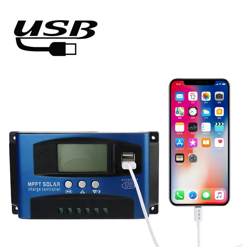 Двойное зарядное устройство USB 40/50/60/100a регулятор MPPT Контроллер заряда солнечной