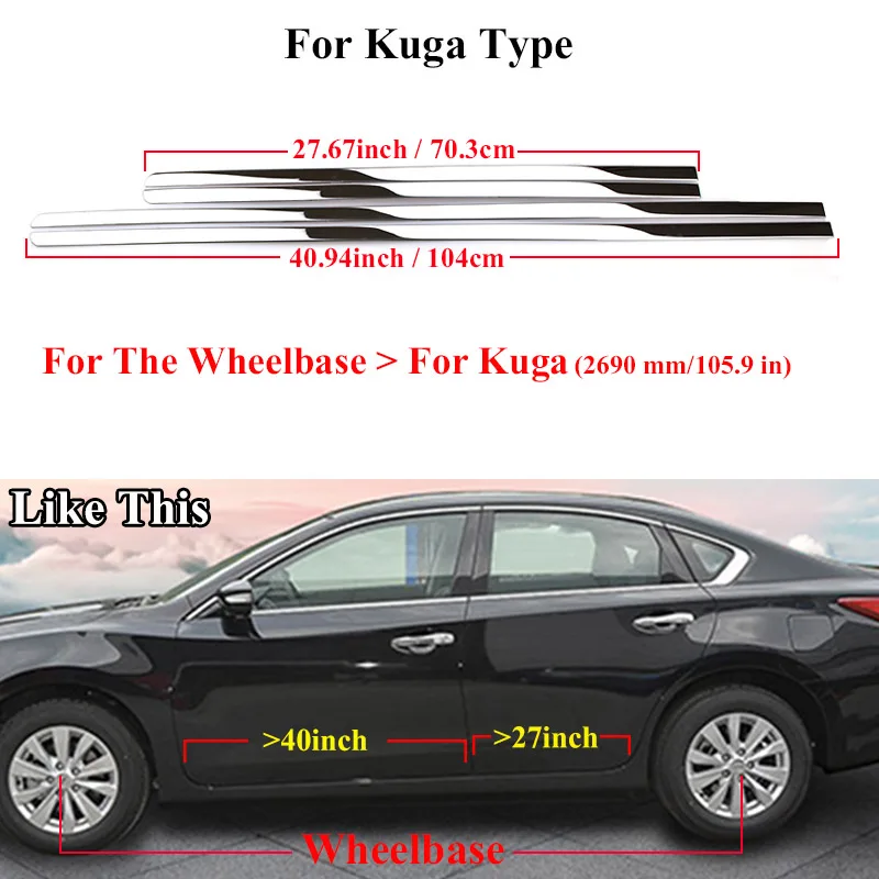 For Kuga Type AX хромированная боковая формовочная универсальная дверная Накладка для отделки ободка рамка полоса декоративная формовочная рамка аксессуары - Название цвета: For Kuga Type