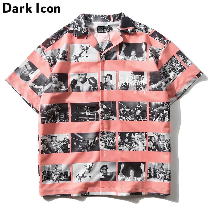 Темный логотип с принтом в стиле ретро хип хоп рубашка мужская отложным