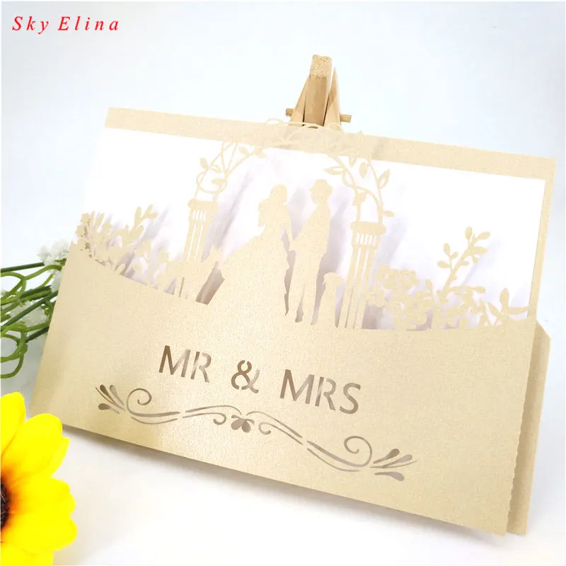 10 шт. лазерная резка роскошные свадебные приглашения для жениха и невесты