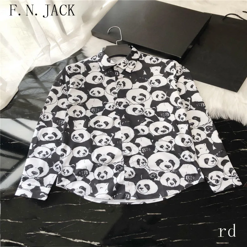 001 F. N. JACK, новинка, модная мужская рубашка с длинным рукавом, приталенная, деловая, Мужская одежда, повседневная, мужская рубашка с пандой, с принтом - Цвет: 001