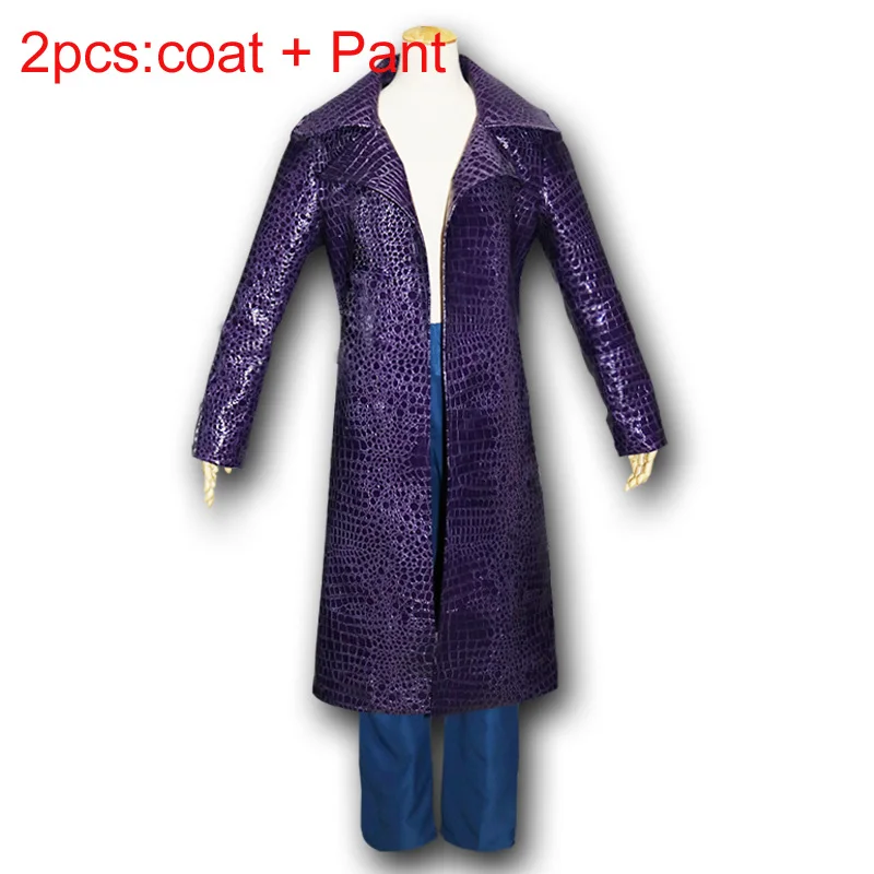 2pcs coat add pant Харли Квинн Отряд Самоубийц Джокер костюм для косплея фиолетового цвета кожаная куртка для мужчин и женщин Джаред Лето Джокер костюм Хэллоуин кожаная куртка - Цвет: 2pcs coat add pant