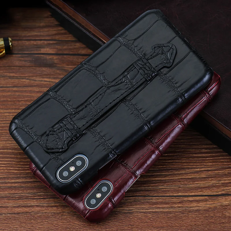 Роскошный чехол для iPhone X XS XR 8 Plus 11 PRO MAX Натуральная крокодиловая кожа с кронштейном на ремне задняя крышка