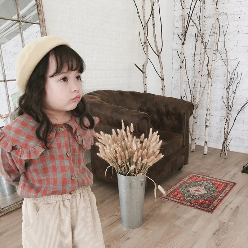 Осенние винтажные клетчатые рубашки с кукольным воротником для девочек