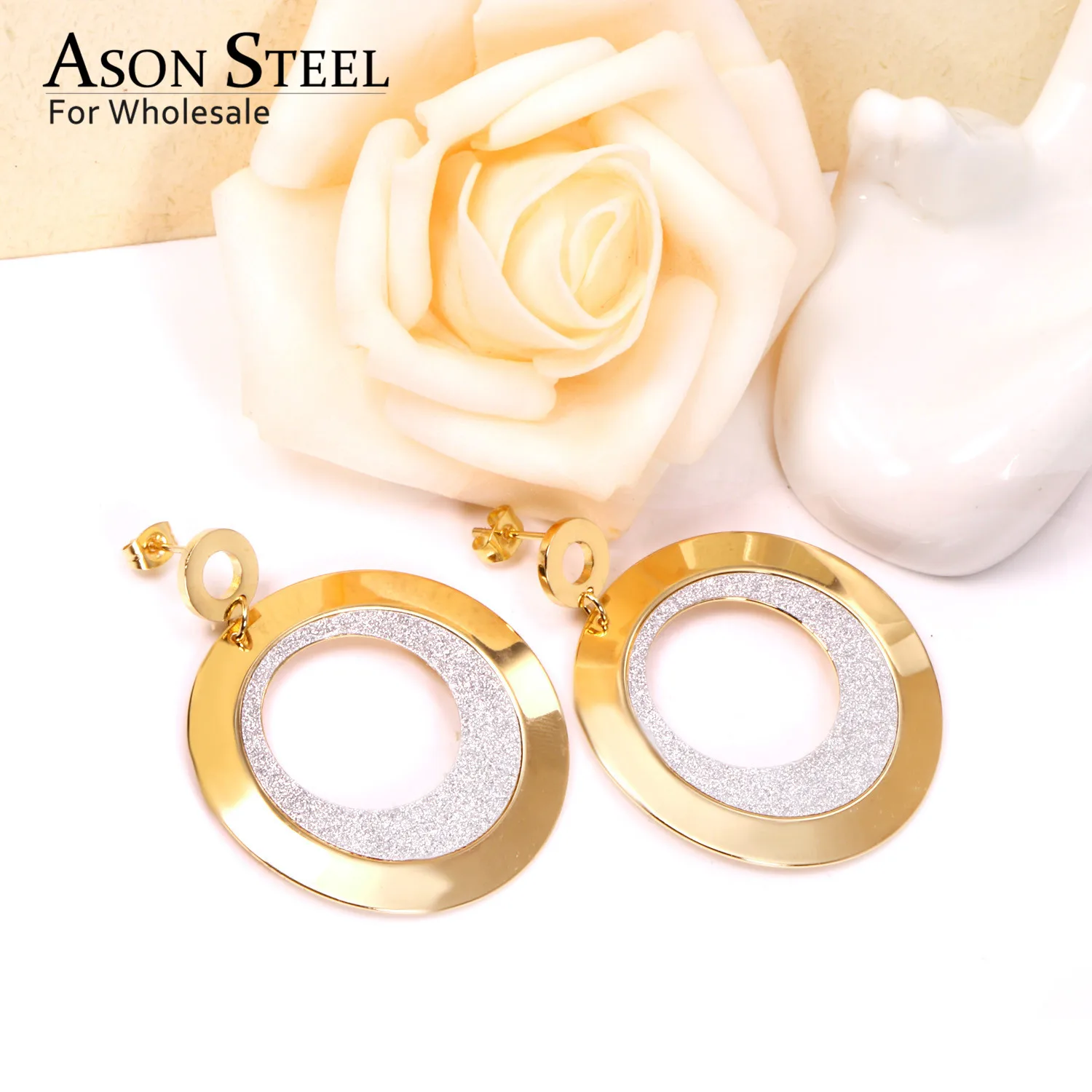 ASONSTEEL Gold Earrings Stainless Steel Hollow Out Round Dangle Collier 2019 New Trendy Accessories Brinco Party | Украшения и