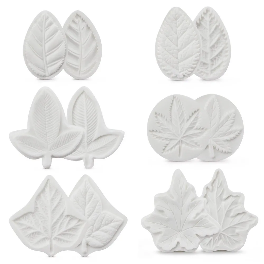 

6 Pair Leaf Mold Silicone Maple Leaves Fondant Mold Cake Decoration Baking Mould Polymer Clay Resin Tool