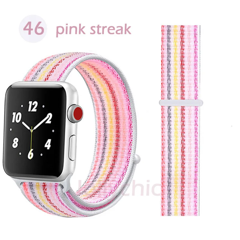 pink streak Дышащая повязка для apple Watch Series 4 3 2 полосы 44 мм 42 мм нейлон мягкая замена Спортивная петля для iwatch 4 3 2 1 40 мм 38 мм - Цвет ремешка: pink streak