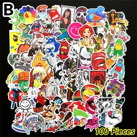 B 100pieces 100 шт./лот, 700 видов, аниме стикер без повтора, s, классический логотип, наклейка на ноутбук, велосипед, автомобиль, игрушка, водонепроницаемый багаж, скейтборд, наклейка s - Цвет: B 100pieces