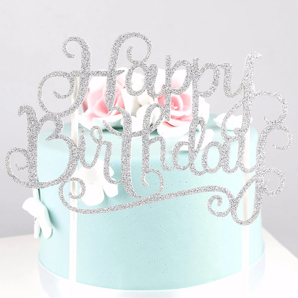 Ослепительная открытка с надписью «Happy Birthday» и наклейкой для украшения торта