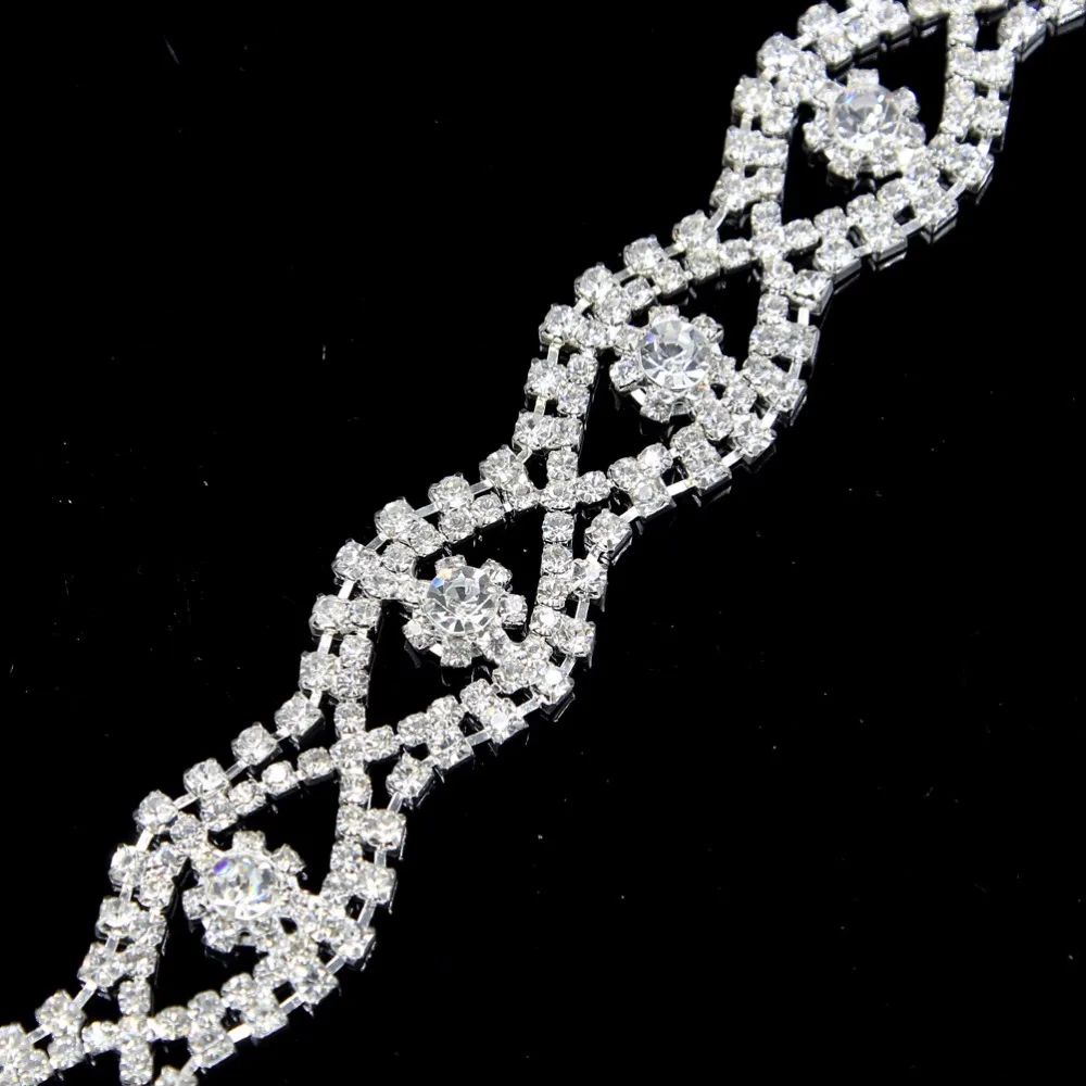 

10Yards Bridal Silver Diamond Beaded Rhinestone Chain DIY Trimmings