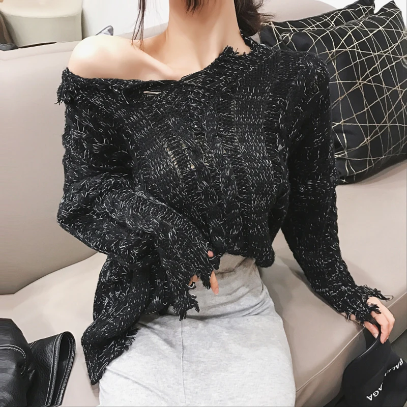 Сексуальный женский свитер с v-образным вырезом Женский Осенний вязаный пуловер