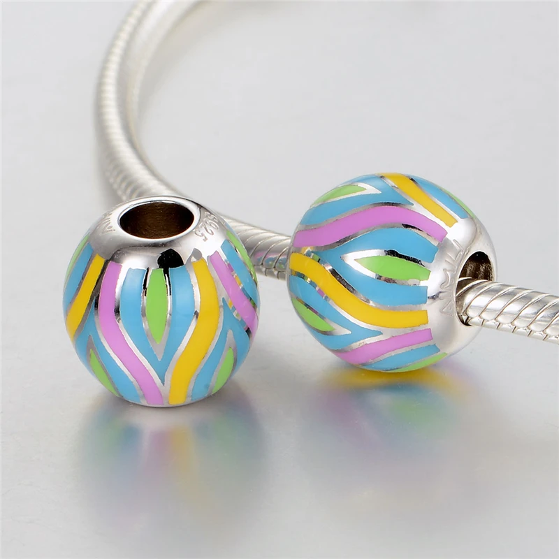 

925 Solid Sterling Silver Colorful Enamel Bead Charm Fits European Bracelets & Necklaces Global Jewelry For Women AMLD005