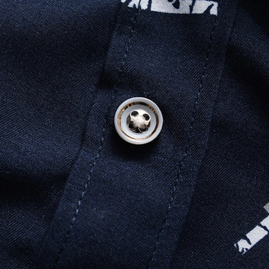 Мужская хлопковая рубашка с длинным рукавом белая темно-синяя принтом большие